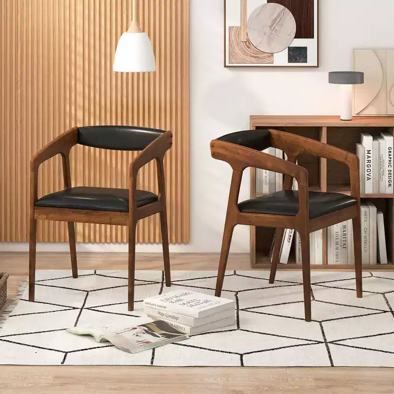 Set of 2 Accent Chairs with PU Leather Upholstery and Armrests