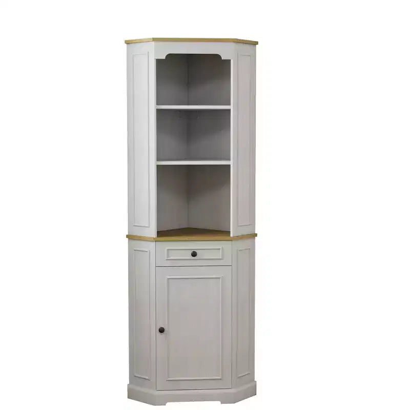 AndMakers Antique White Wood 17.71 in. Pantry Cabinet with 5 Shelves