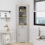 Antique White Corner Pantry Cabinet with 5 Shelves