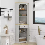 Antique White Corner Pantry Cabinet with 5 Shelves