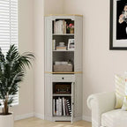 Antique White Corner Pantry Cabinet with 5 Shelves