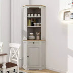 Antique White Corner Pantry Cabinet with 5 Shelves