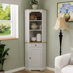 Antique White Corner Pantry Cabinet with 5 Shelves