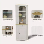 Antique White Corner Pantry Cabinet with 5 Shelves