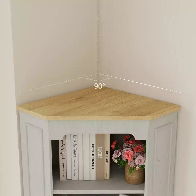 Antique White Corner Pantry Cabinet with 5 Shelves