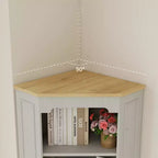 Antique White Corner Pantry Cabinet with 5 Shelves