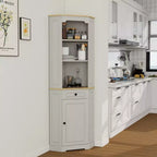 Antique White Corner Pantry Cabinet with 5 Shelves