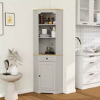 Antique White Corner Pantry Cabinet with 5 Shelves
