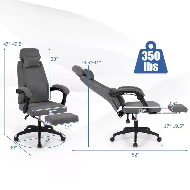 Reclining Home Office Chair with Retractable Footrest and High Back