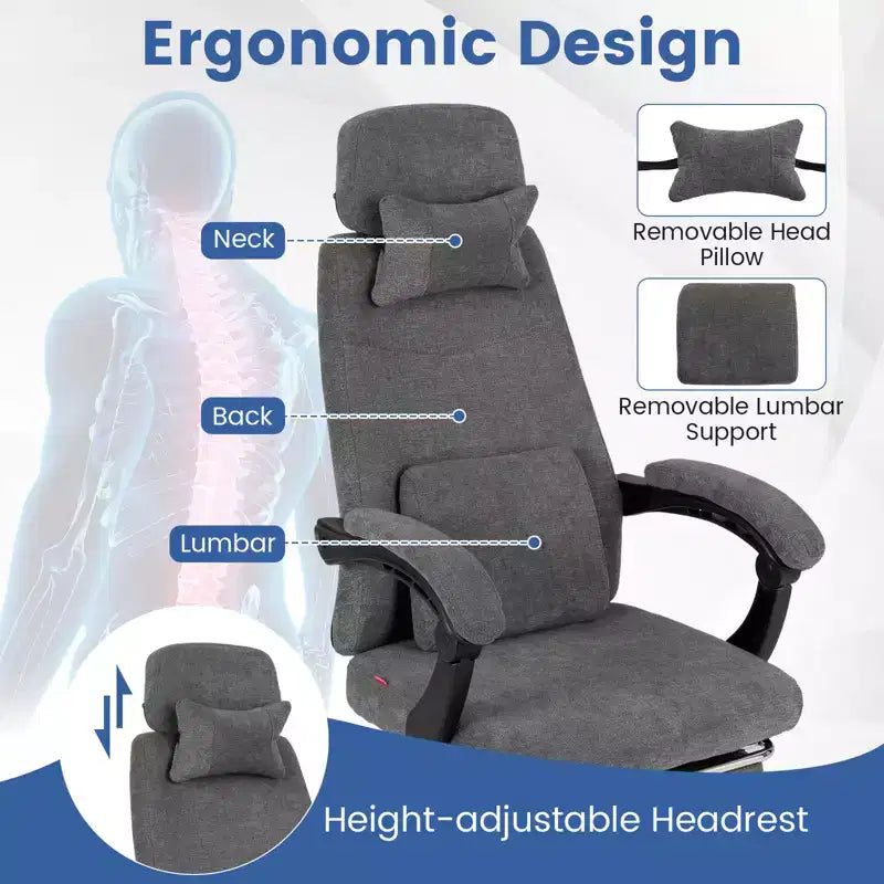 Reclining Home Office Chair with Retractable Footrest and High Back