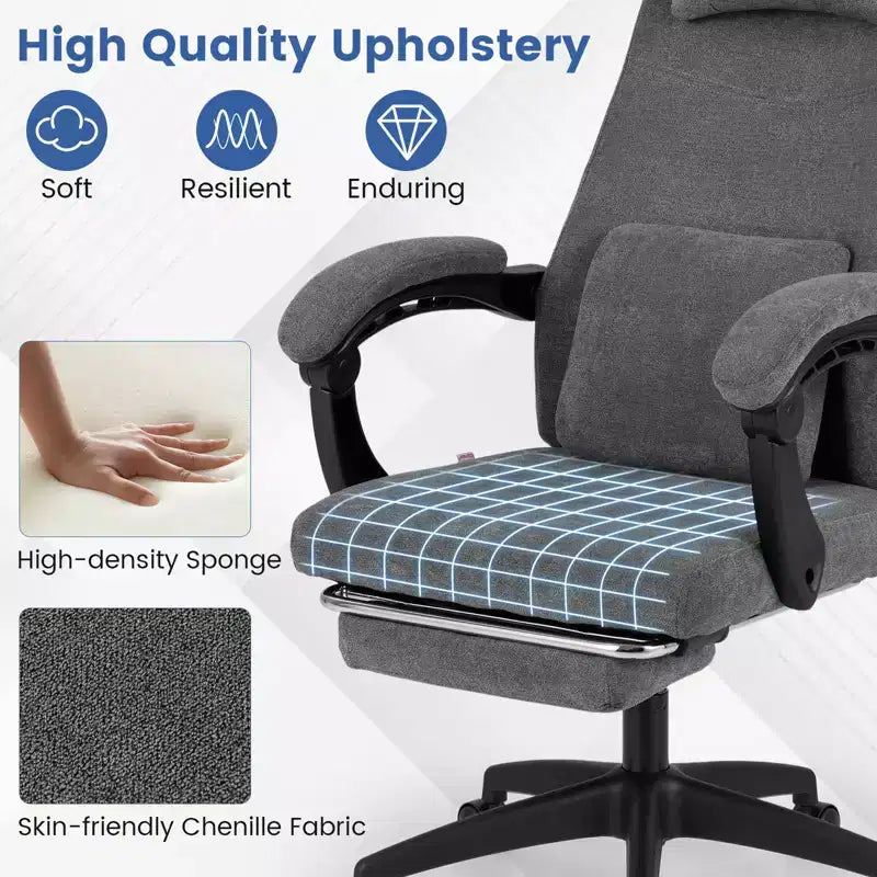 Reclining Home Office Chair with Retractable Footrest and High Back