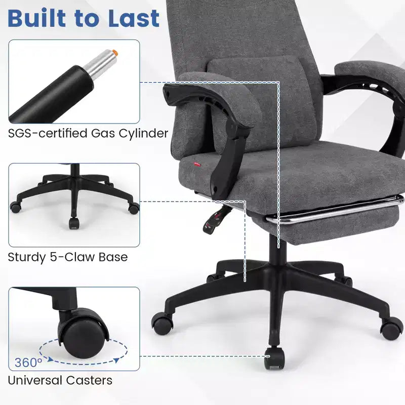 Reclining Home Office Chair with Retractable Footrest and High Back