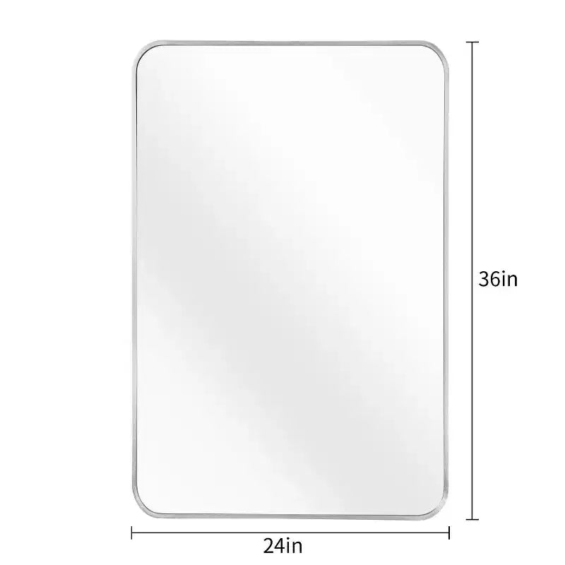 24x36 Inch Rectangle Wall Mirror with Brushed Aluminum Frame and Shatterproof Film