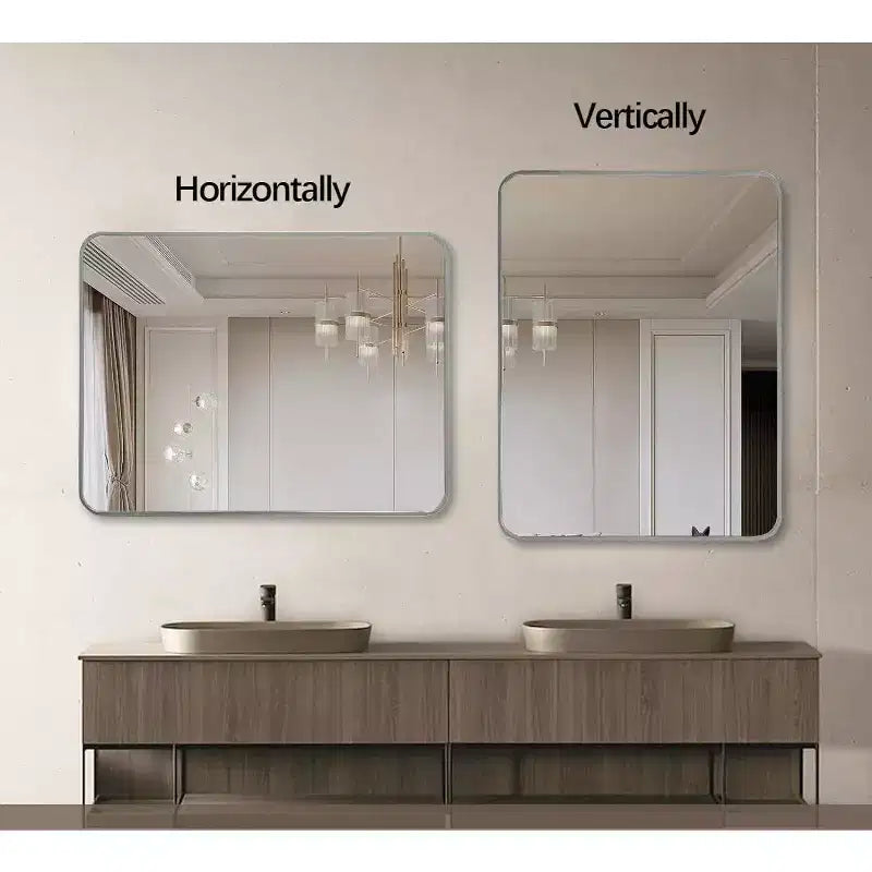 24x36 Inch Rectangle Wall Mirror with Brushed Aluminum Frame and Shatterproof Film