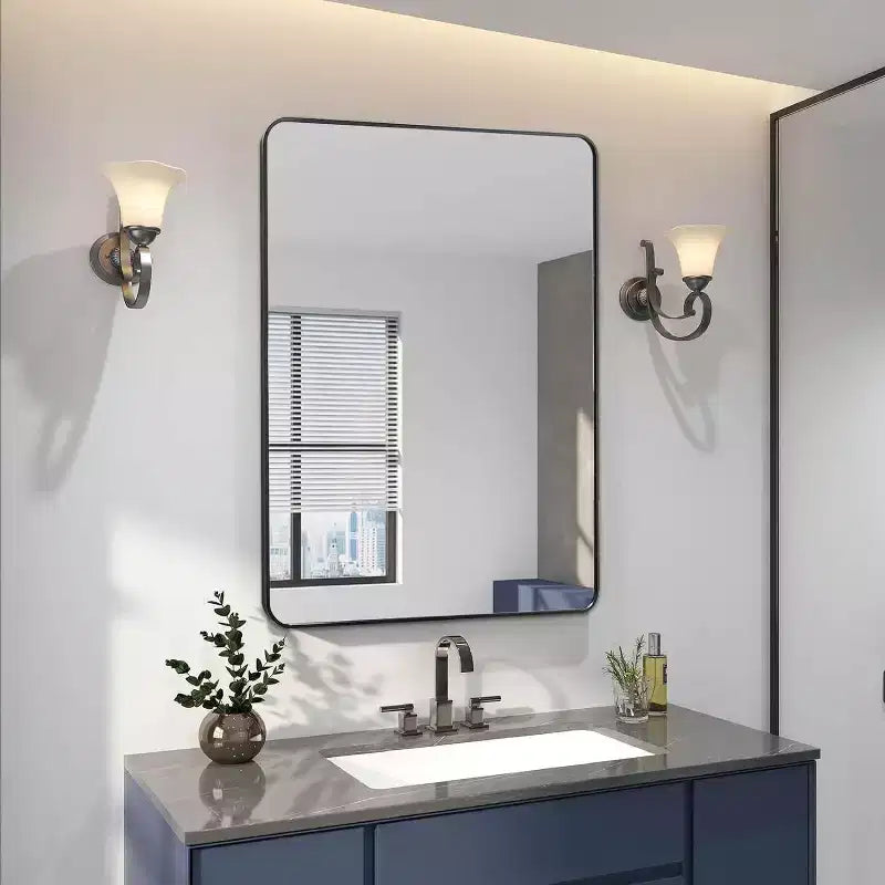 24x36 Inch Rectangle Wall Mirror with Brushed Aluminum Frame and Shatterproof Film