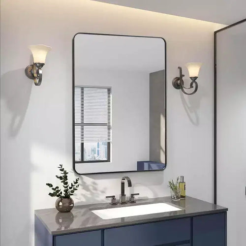24x36 Inch Rectangle Wall Mirror with Brushed Aluminum Frame and Shatterproof Film