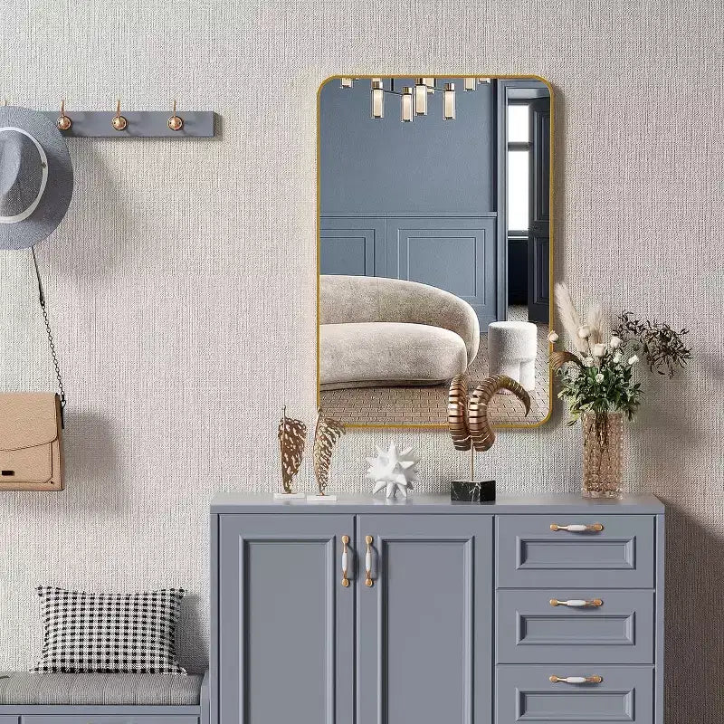 24x36 Inch Rectangle Wall Mirror with Brushed Aluminum Frame and Shatterproof Film