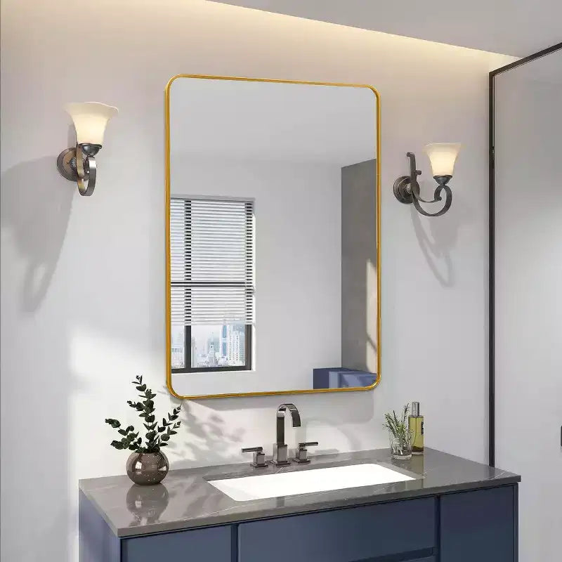 24x36 Inch Rectangle Wall Mirror with Brushed Aluminum Frame and Shatterproof Film