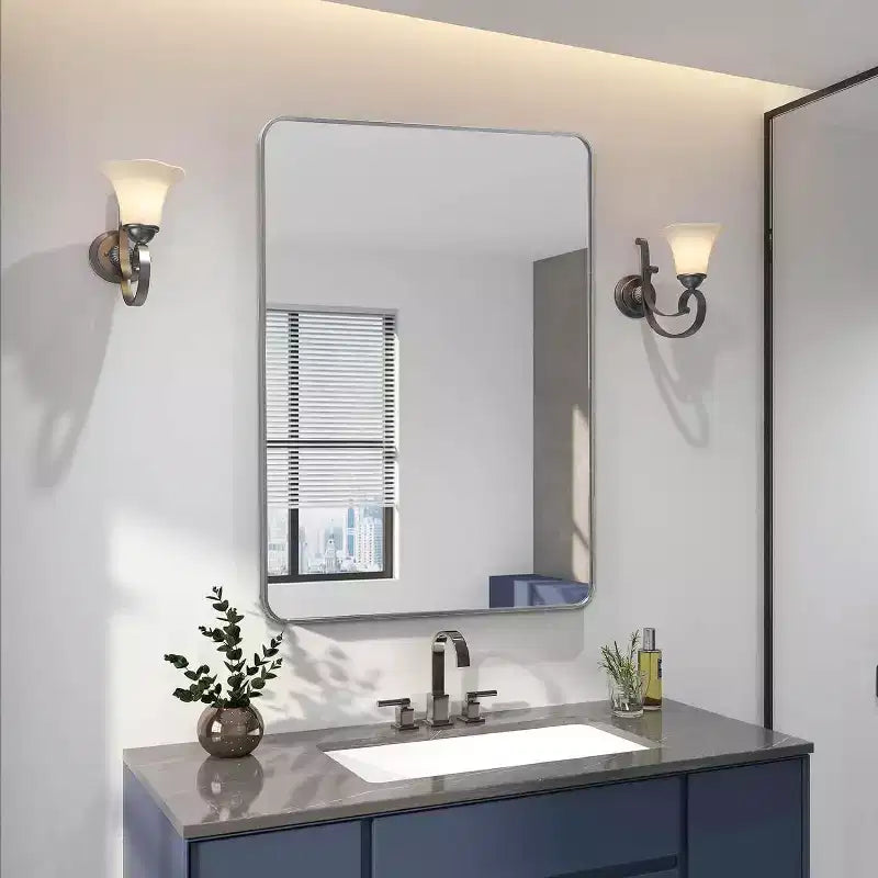 24x36 Inch Rectangle Wall Mirror with Brushed Aluminum Frame and Shatterproof Film