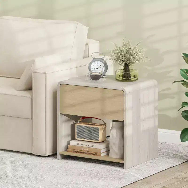 Modern Style Nightstand 2-Tier Bedside Table with Drawer and Open Shelf