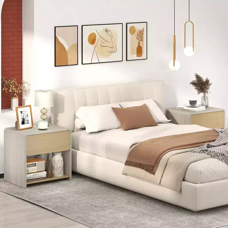 Modern Style Nightstand 2-Tier Bedside Table with Drawer and Open Shelf