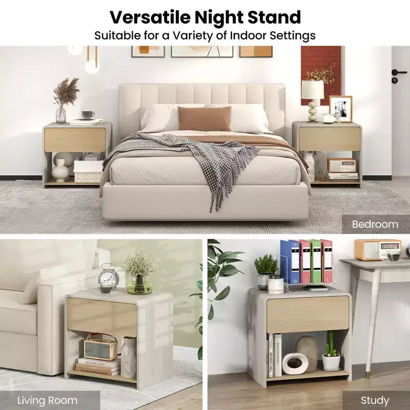Modern Style Nightstand 2-Tier Bedside Table with Drawer and Open Shelf