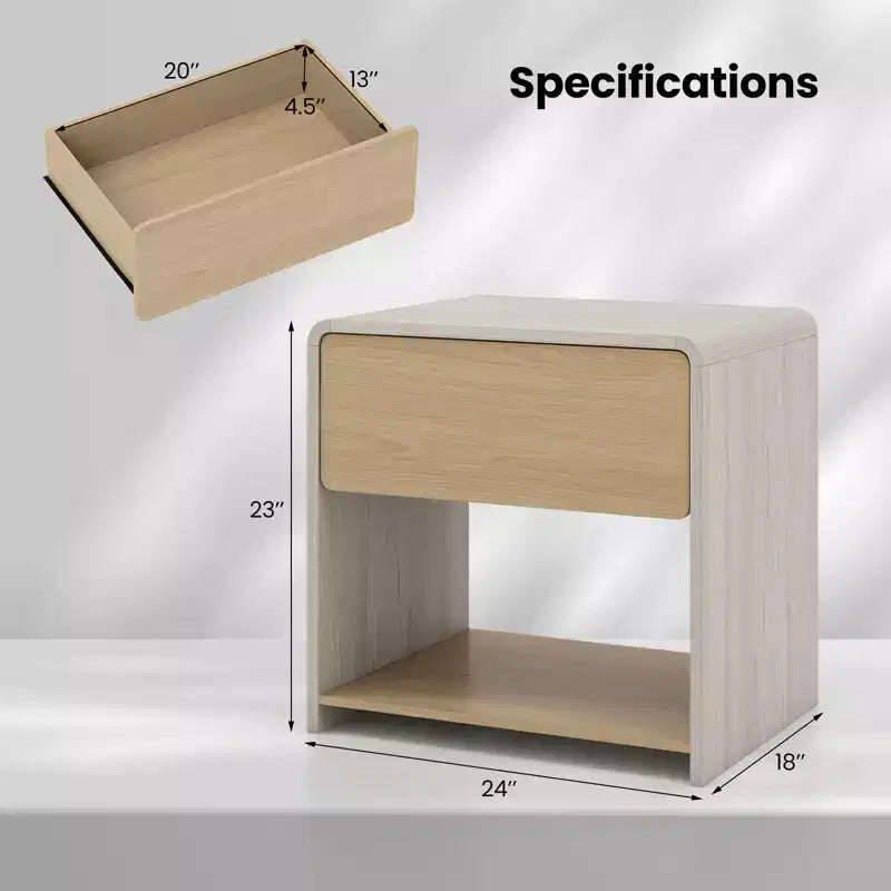 Modern Style Nightstand 2-Tier Bedside Table with Drawer and Open Shelf