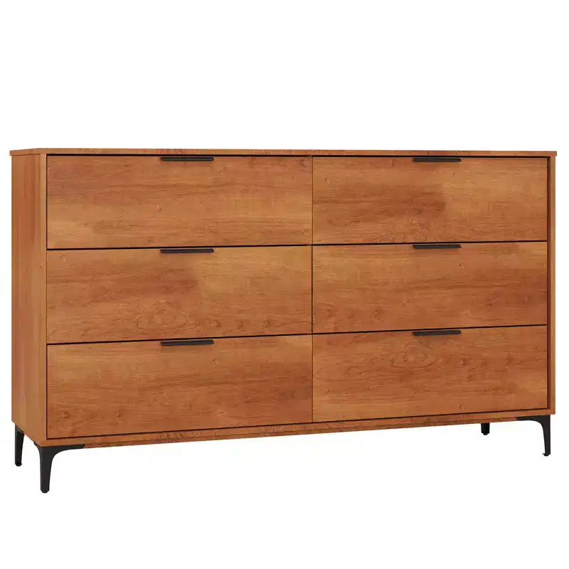 6-Drawer Double Dresser with Interlock System, Metal Support Legs and Anti-Tipping Kit