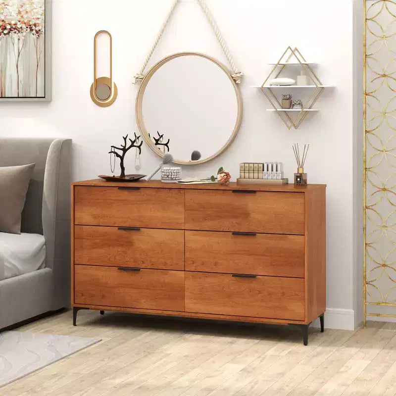 6-Drawer Double Dresser with Interlock System, Metal Support Legs and Anti-Tipping Kit