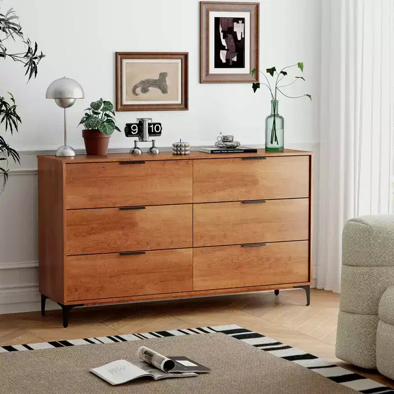 6-Drawer Double Dresser with Interlock System, Metal Support Legs and Anti-Tipping Kit