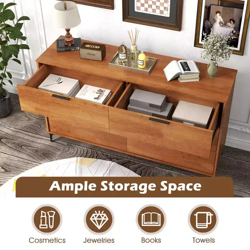 6-Drawer Double Dresser with Interlock System, Metal Support Legs and Anti-Tipping Kit