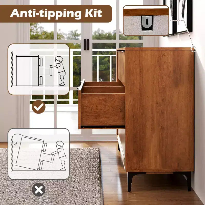 6-Drawer Double Dresser with Interlock System, Metal Support Legs and Anti-Tipping Kit