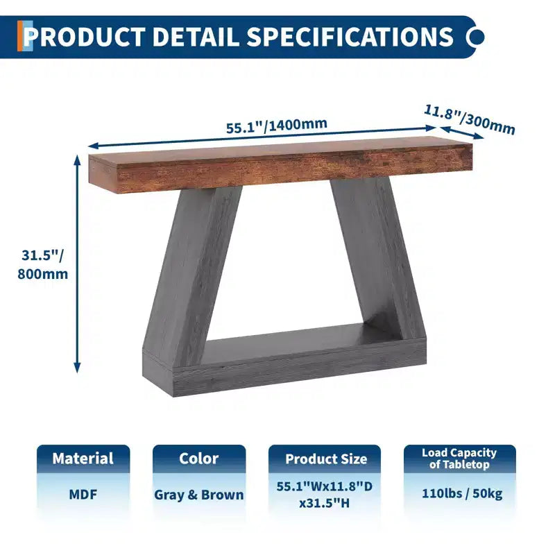 2-Tier Console Table with Open Storage Shelf