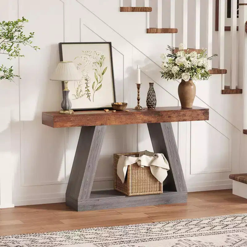 2-Tier Console Table with Open Storage Shelf