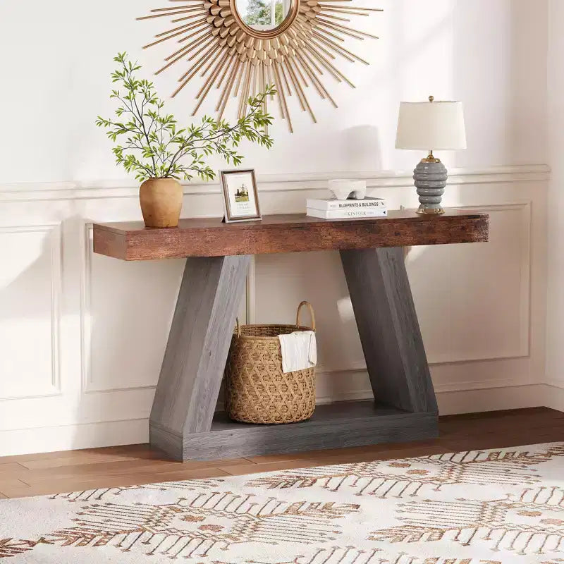 2-Tier Console Table with Open Storage Shelf