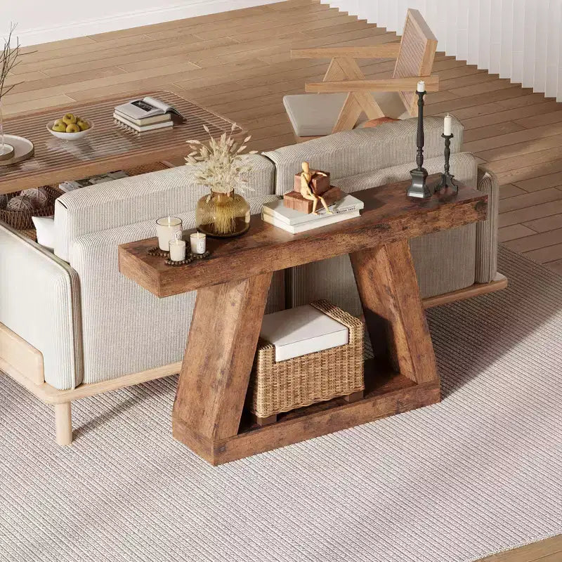 2-Tier Console Table with Open Storage Shelf