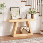 Farmhouse Console Table, 2-Tier Wooden Trapezium Sofa Table with Open Storage Shelf, Industrial Entryway Furniture for Entrance, Hallway, Living Room