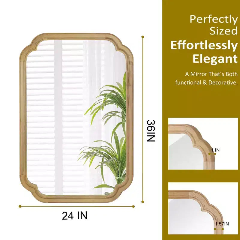 24 x 36 Rounded Corner Decorative Wall Mirror with Solid Wood Frame