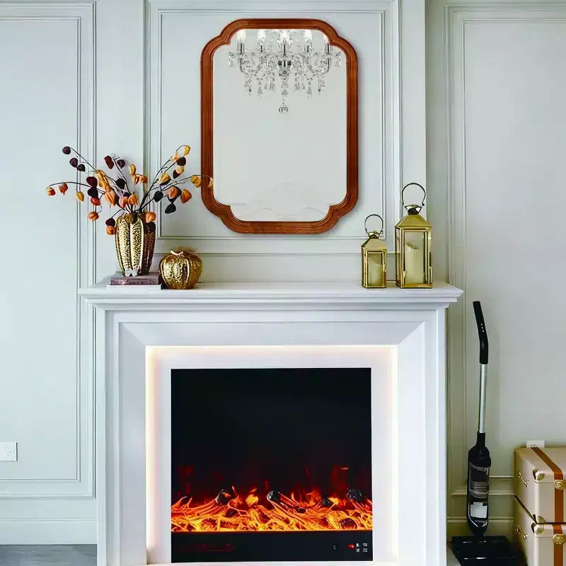 24 x 36 Rounded Corner Decorative Wall Mirror with Solid Wood Frame