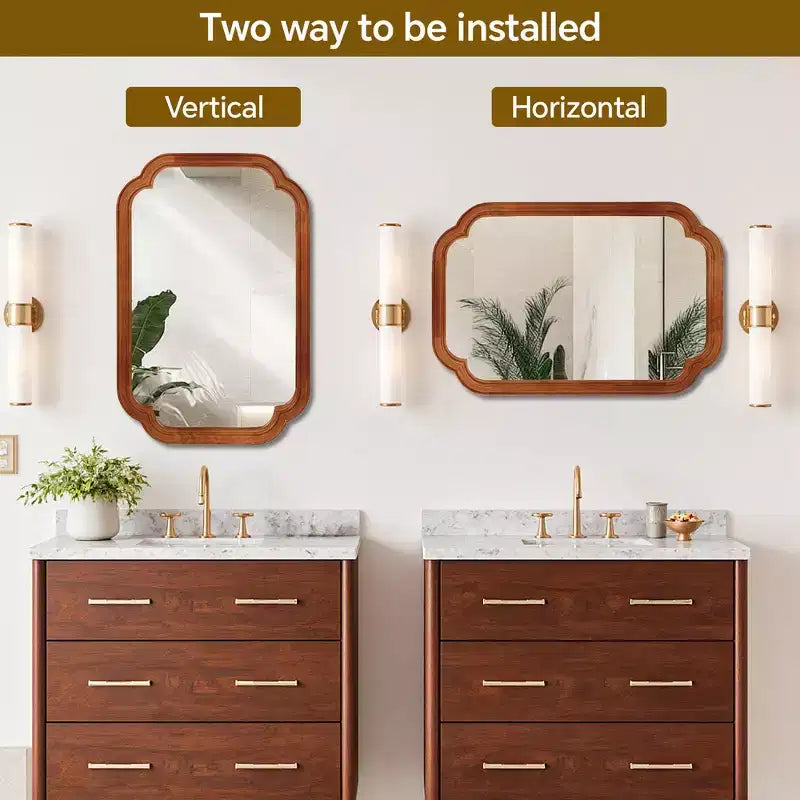 24 x 36 Rounded Corner Decorative Wall Mirror with Solid Wood Frame