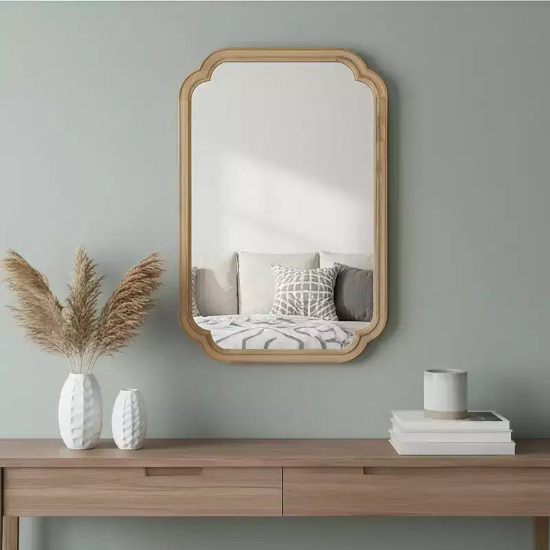 24 x 36 Rounded Corner Decorative Wall Mirror with Solid Wood Frame