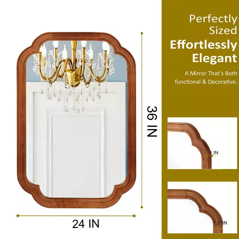 24 x 36 Rounded Corner Decorative Wall Mirror with Solid Wood Frame