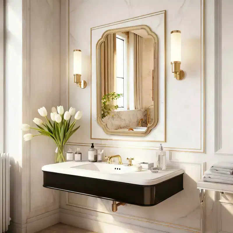 24 x 36 Rounded Corner Decorative Wall Mirror with Solid Wood Frame