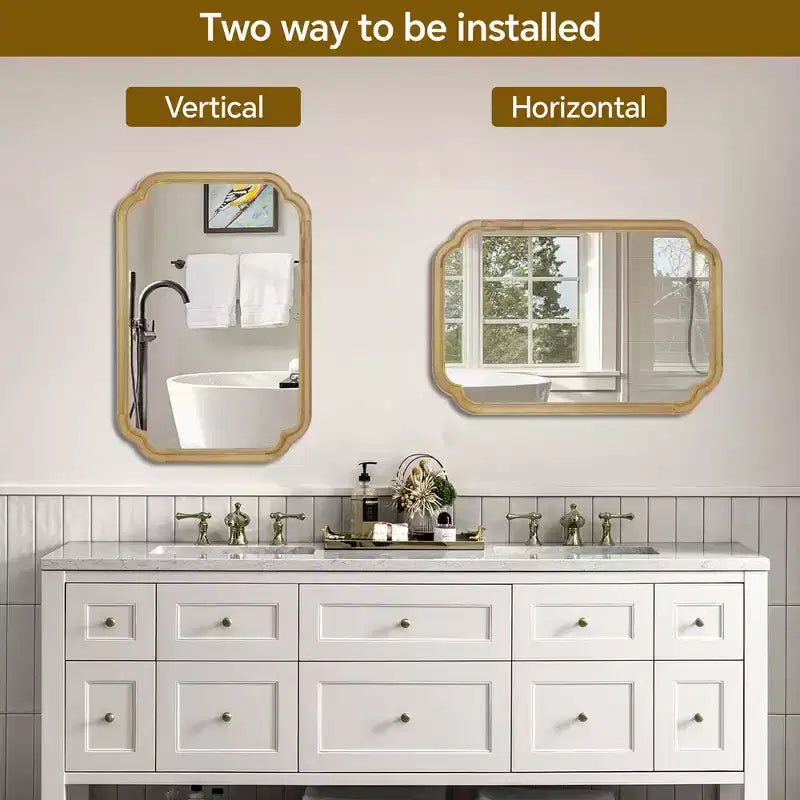 24 x 36 Rounded Corner Decorative Wall Mirror with Solid Wood Frame