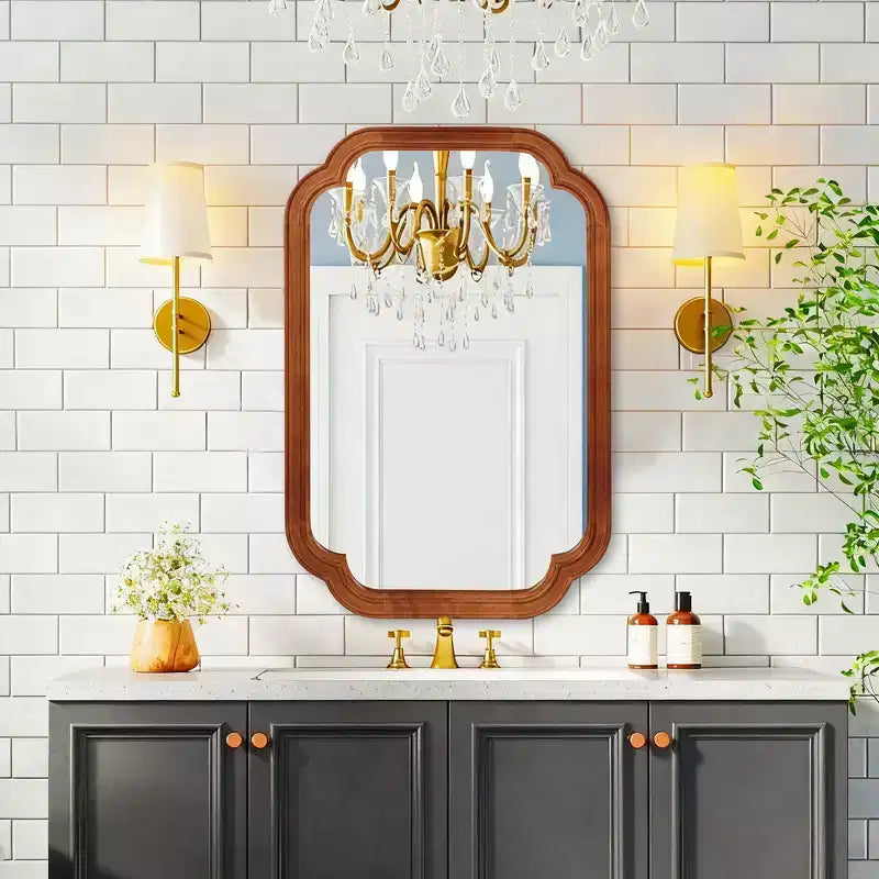 24 x 36 Rounded Corner Decorative Wall Mirror with Solid Wood Frame