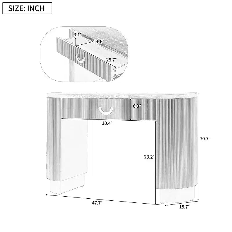 Modern Ribbed Console Table with Drawer and Column Legs