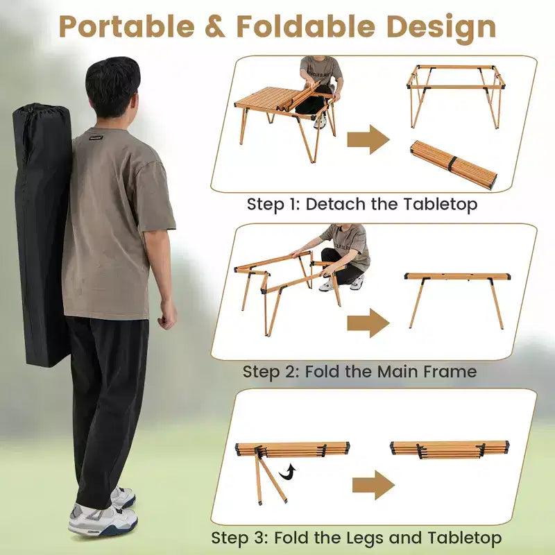 Folding Camping Table with Storage Bag, Waterproof Aluminum Tabletop