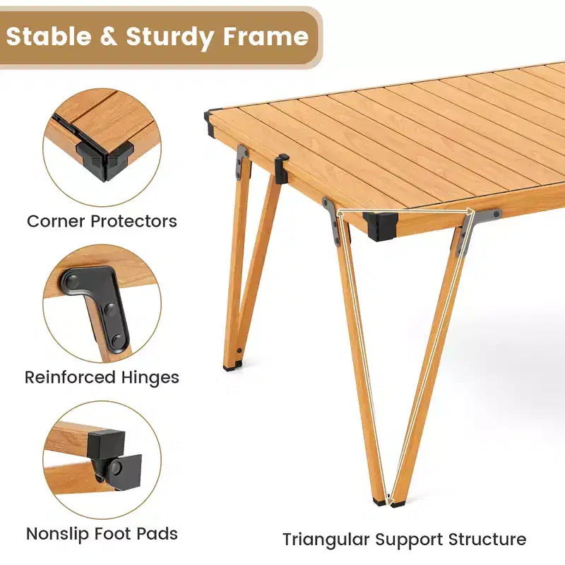 Folding Camping Table with Storage Bag, Waterproof Aluminum Tabletop