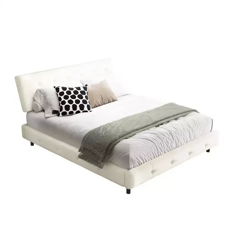 King Size Chenille Platform Bed with Upholstered Headboard and Pine Wood Slat Frame