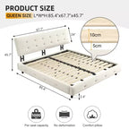 King Size Chenille Platform Bed with Upholstered Headboard and Pine Wood Slat Frame